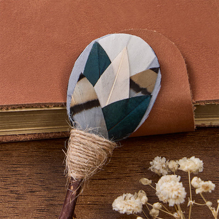 Slate Gray & Teal Coastal Geometric Feather Bow Tie with Lapel Pin - image 4