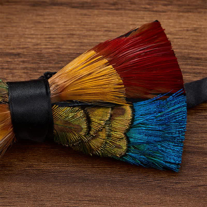 Multicolor Fiesta Carnival Feather Bow Tie with Lapel Pin - image 3