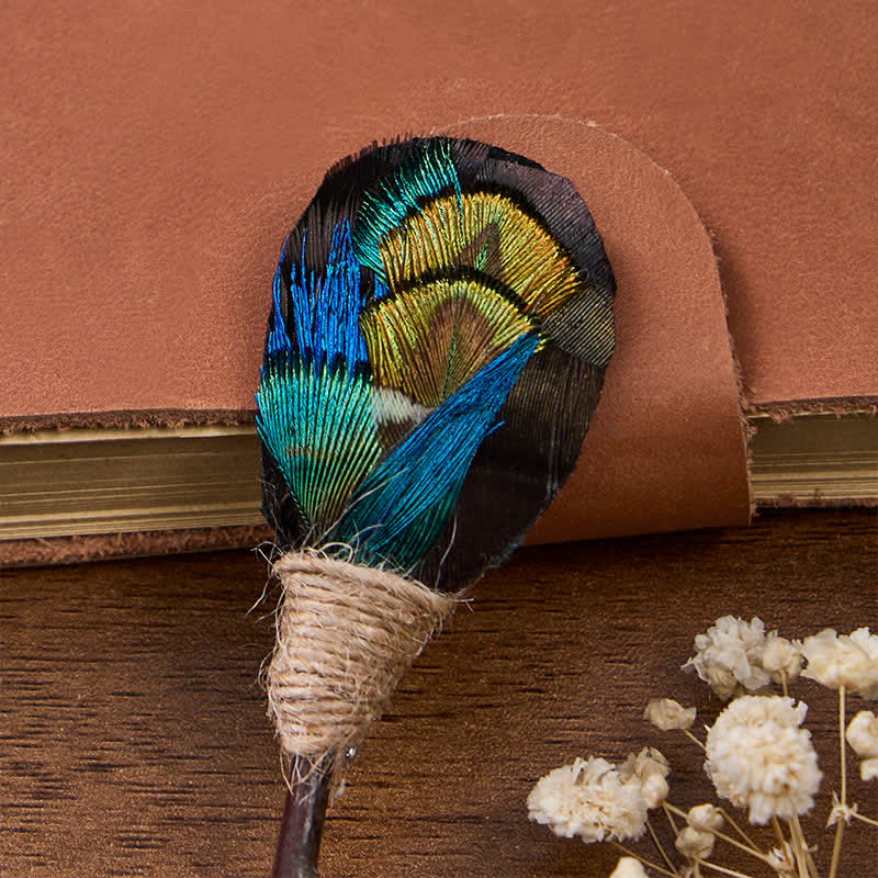 Jet Black & Blue Midnight Peacock Feather Bow Tie with Lapel Pin - image 4