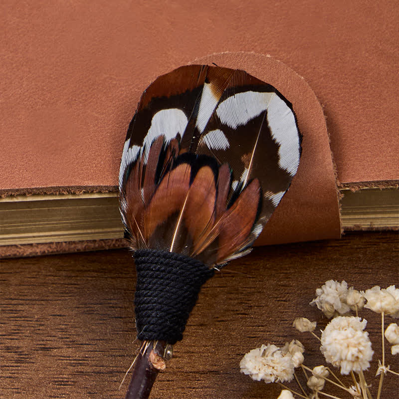 Country Chestnut Brown Autumn Pheasant Feather Bow Tie with Lapel Pin - image 4
