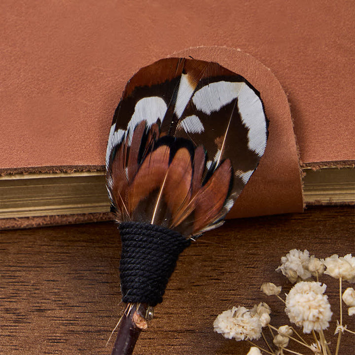Country Chestnut Brown Autumn Pheasant Feather Bow Tie with Lapel Pin - image 4