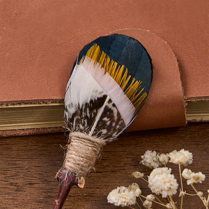 Deep Teal & Mustard Yellow Sunset Prairie Feather Bow Tie with Lapel Pin - image 4