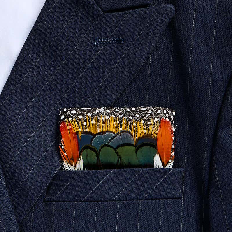 Burnt Orange & Forest Green Sunset Aviary Feather Pocket Square - Orange & Green - image 0