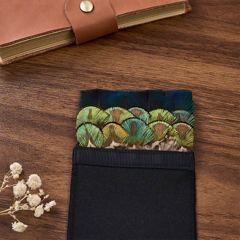 Iridescent Peacock Green & Mustard Yellow Feather Pocket Square - image 1