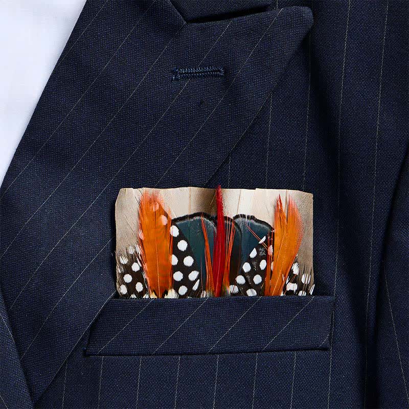 Bold Burnt Orange & Teal Polka Dot Feather Pocket Square - Orange & Teal - image 0