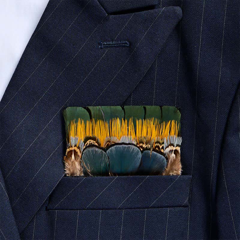 Forest Green & Golden Yellow Peacock Feather Pocket Square - Green & Yellow - image 0