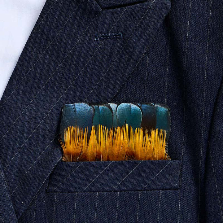 Peacock Teal Blue & Golden Yellow Feather Pocket Square - Teal & Yellow - image 0
