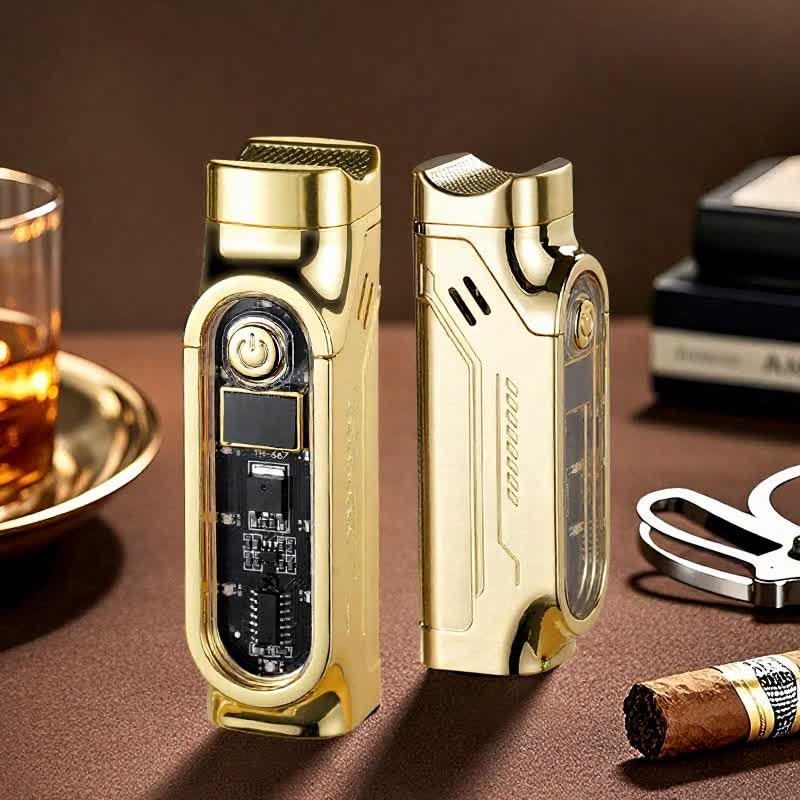Triple Jet Torch Cigar Lighter With Digital Power Display & Cigar Punch - Gold - image 16