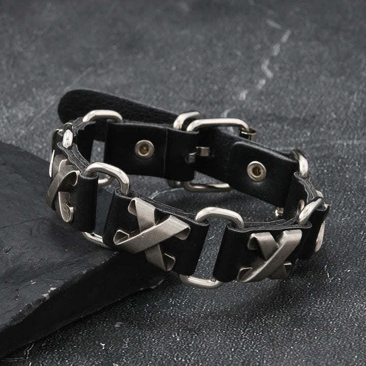 Gothic Punk Heavy Metal Studded PU Leather Bracelet - X-Studs - image 2