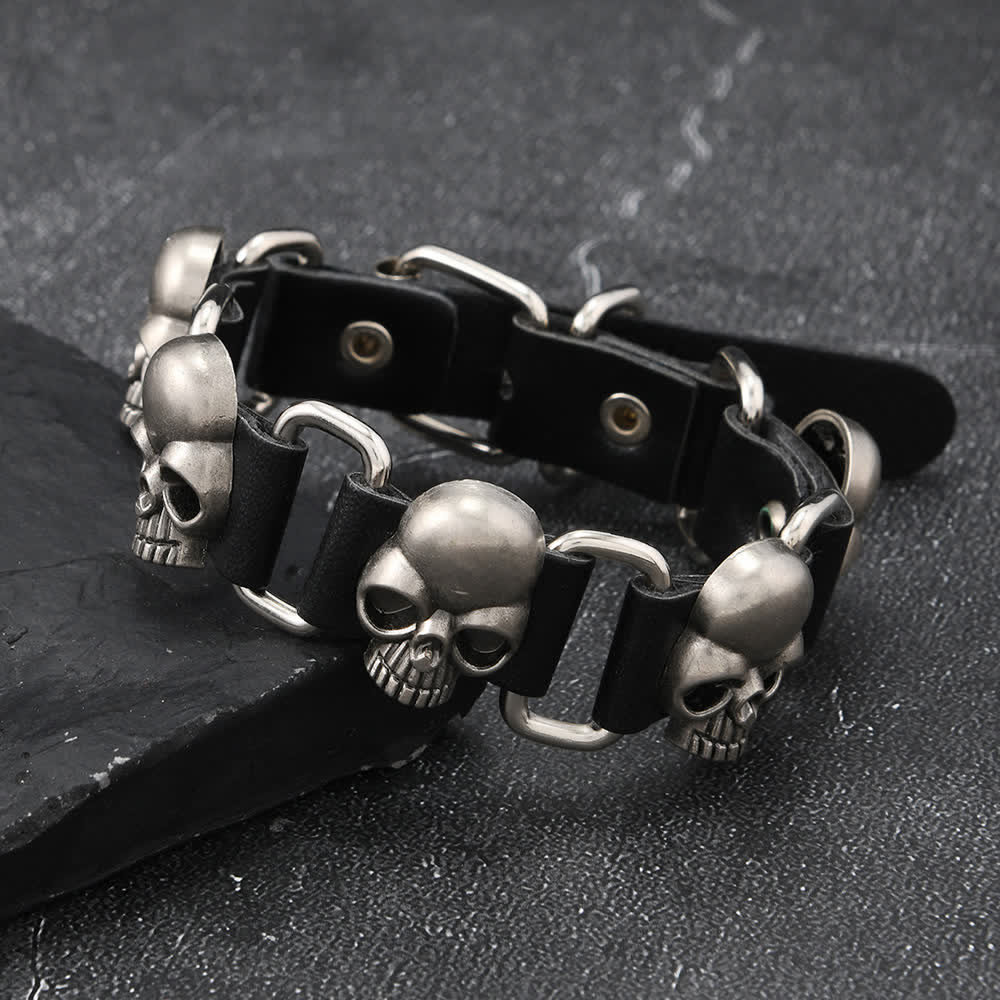 Gothic Punk Heavy Metal Studded PU Leather Bracelet - Skull - image 6