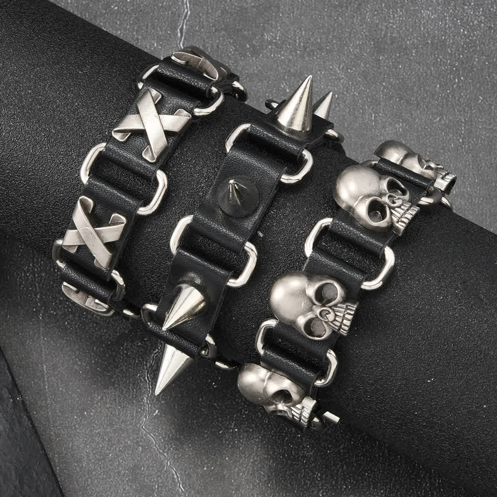 Gothic Punk Heavy Metal Studded PU Leather Bracelet - image 0