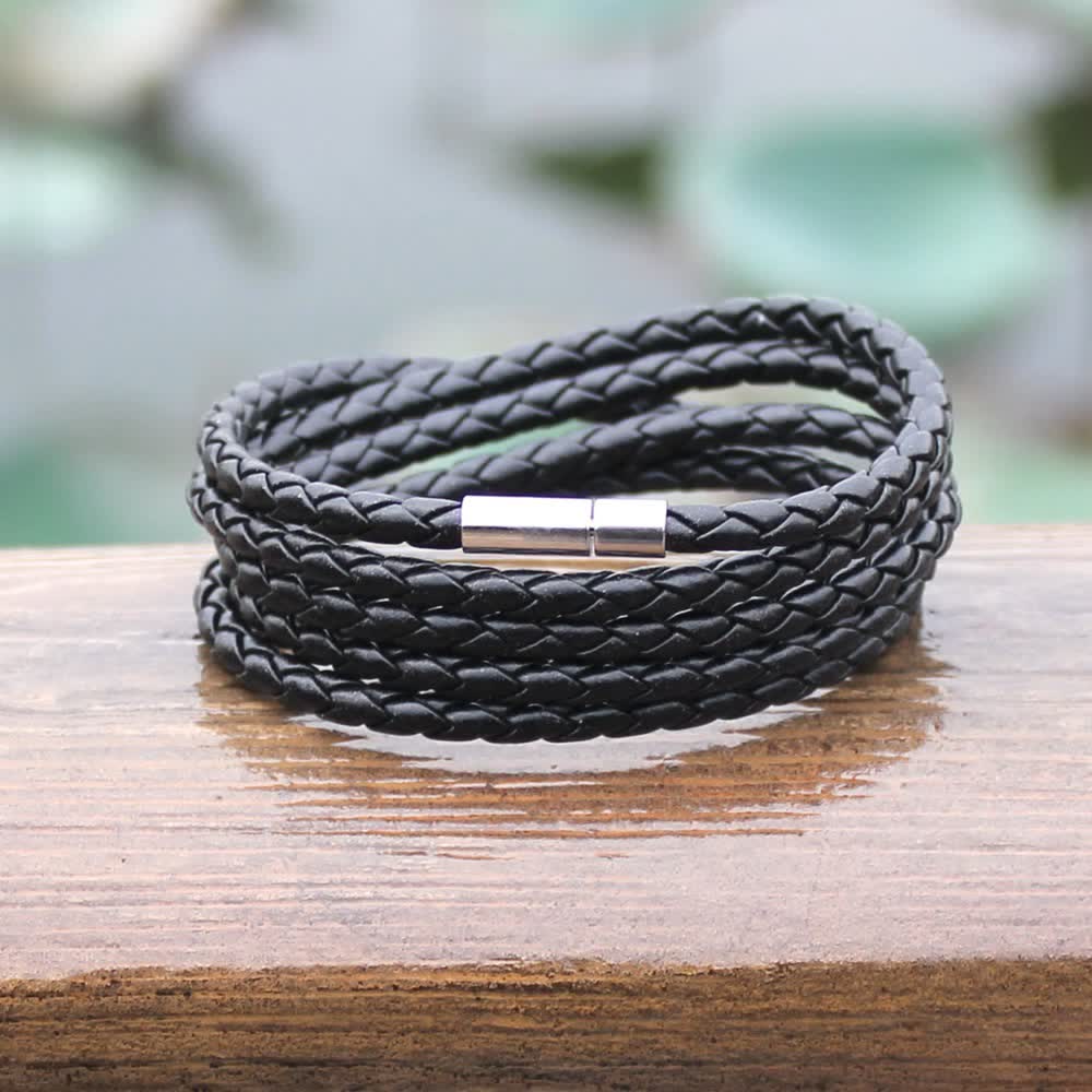 Multi-Layer Magnetic Buckle Braided PU Leather Wrap Bracelet - image 1