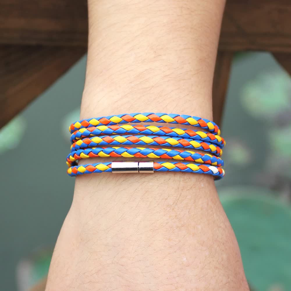 Multi-Layer Magnetic Buckle Braided PU Leather Wrap Bracelet - Colored - image 10