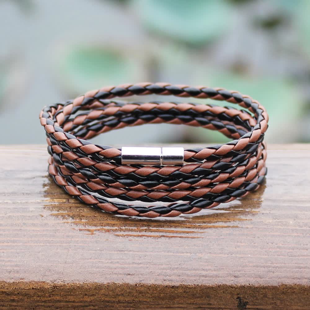 Multi-Layer Magnetic Buckle Braided PU Leather Wrap Bracelet - image 7