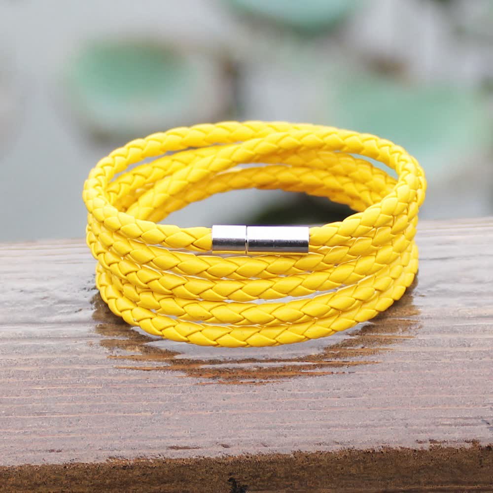 Multi-Layer Magnetic Buckle Braided PU Leather Wrap Bracelet - image 13