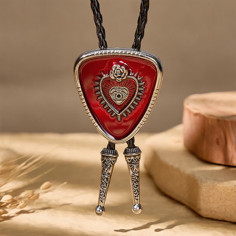 Gothic Western Black Enamel Sacred Heart Bolo Tie - image 4