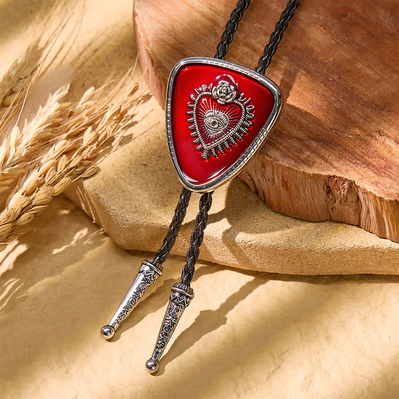 Gothic Western Black Enamel Sacred Heart Bolo Tie - Red - image 3