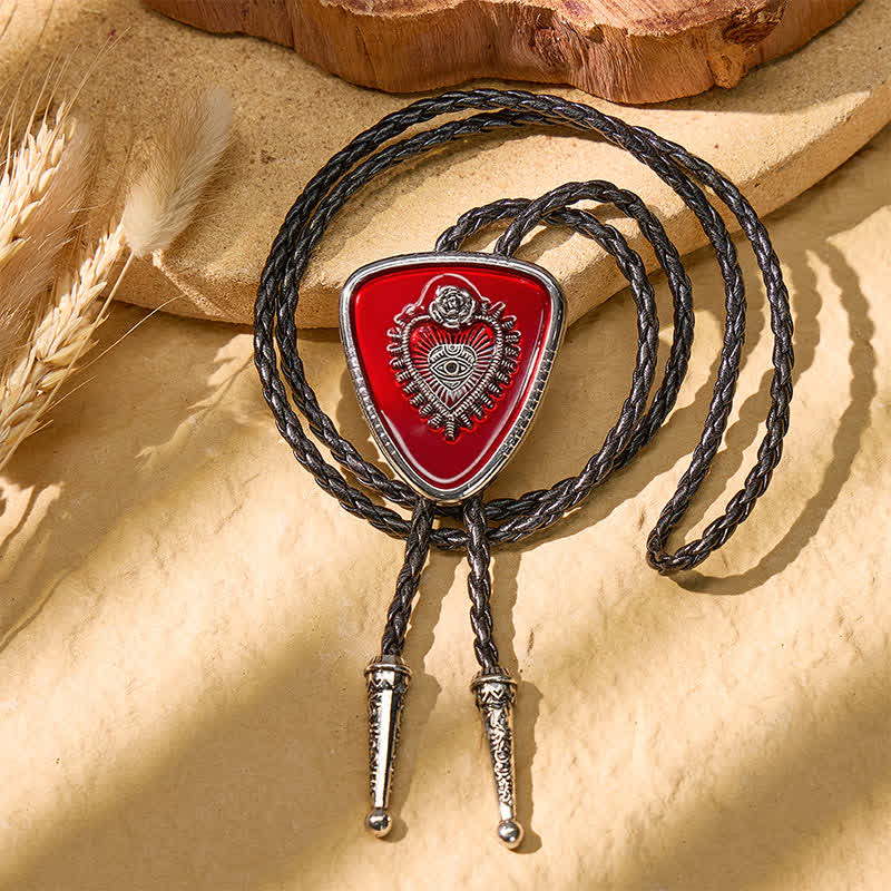 Gothic Western Black Enamel Sacred Heart Bolo Tie - image 5