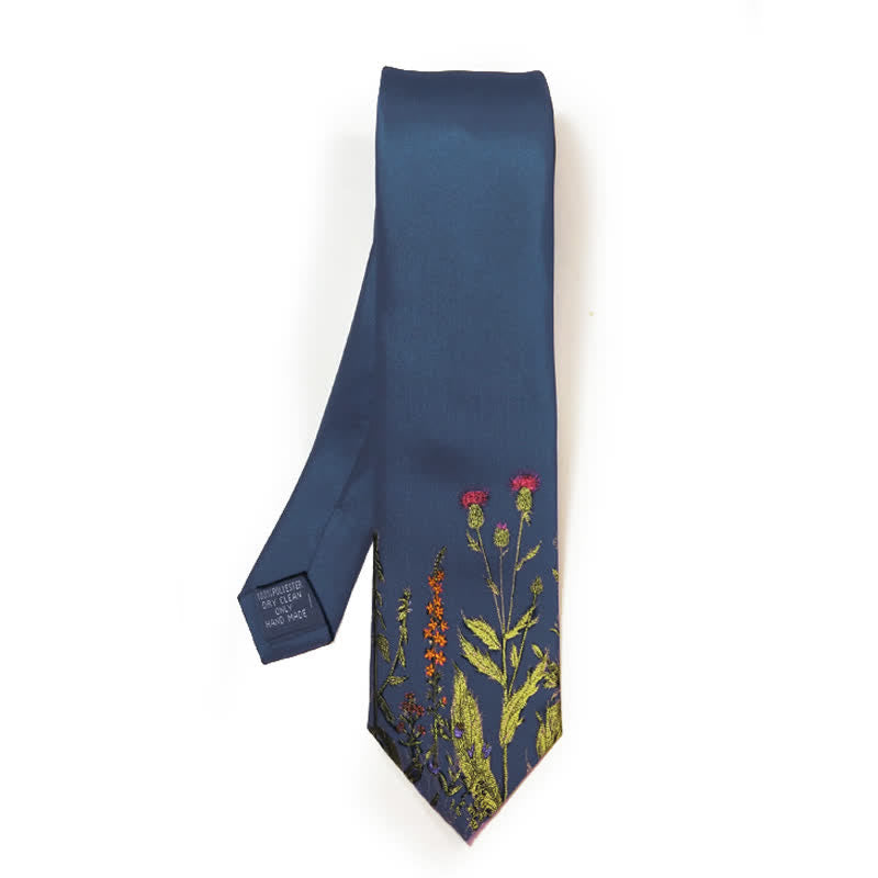 Men's Navy Blue Amidst Flowers Necktie - Navy Blue - image 0