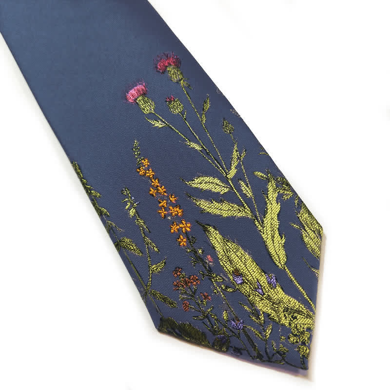Men's Navy Blue Amidst Flowers Necktie - image 4