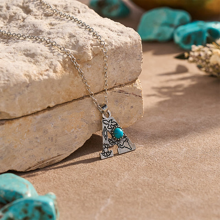 Vintage Initial Letter Turquoise Charm Necklace - image 4