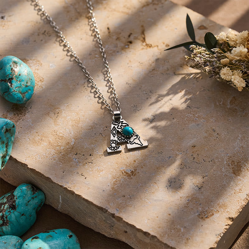 Vintage Initial Letter Turquoise Charm Necklace - image 3