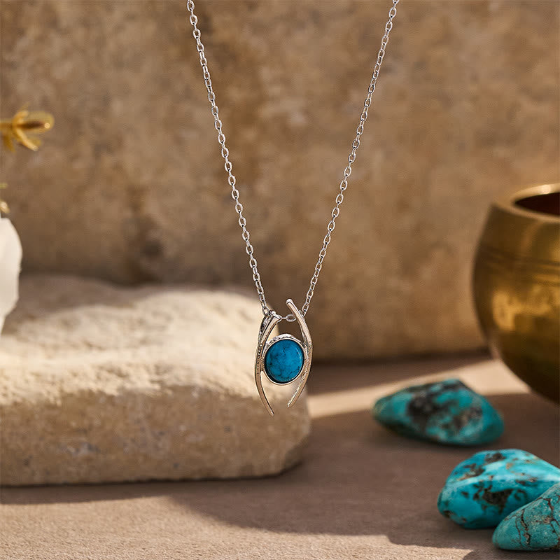 Bohemian Vintage Curved Turquoise Oval Pendant Necklace - Silver - image 0