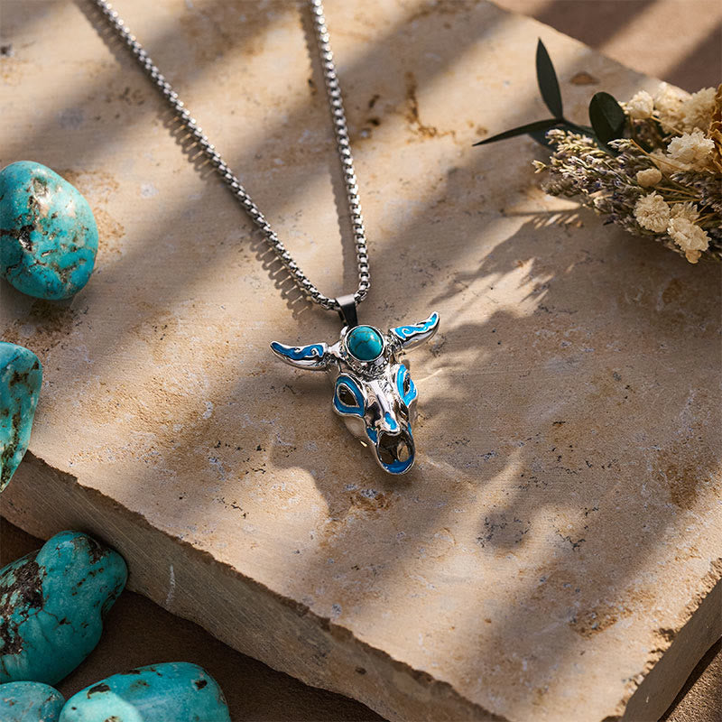 Men's Vintage Western Glow in the Dark Bull Skull Necklace - image 4