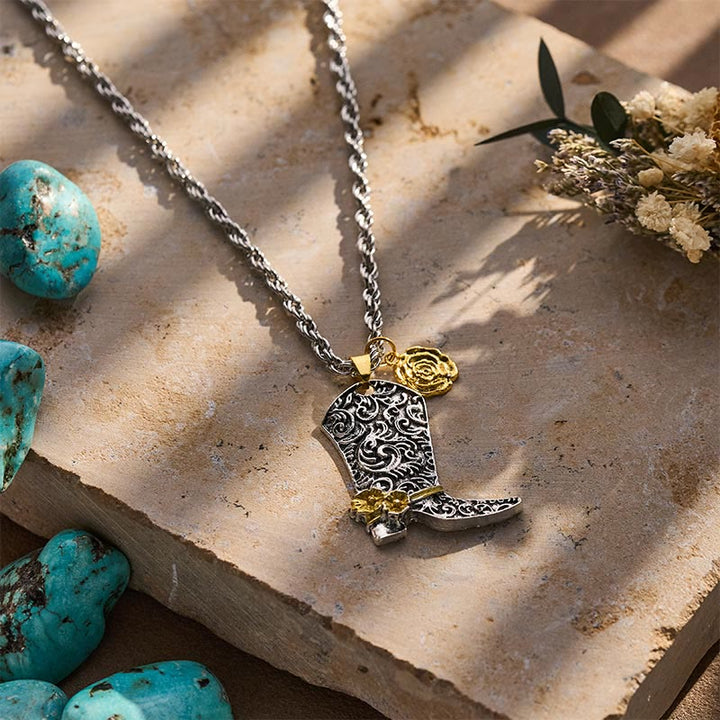 Vintage Western Cowboy Boot Two-Tone Pendant Necklace - image 4