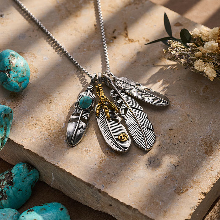 Men's Vintage Western Four-Feather Charm Necklace - image 4