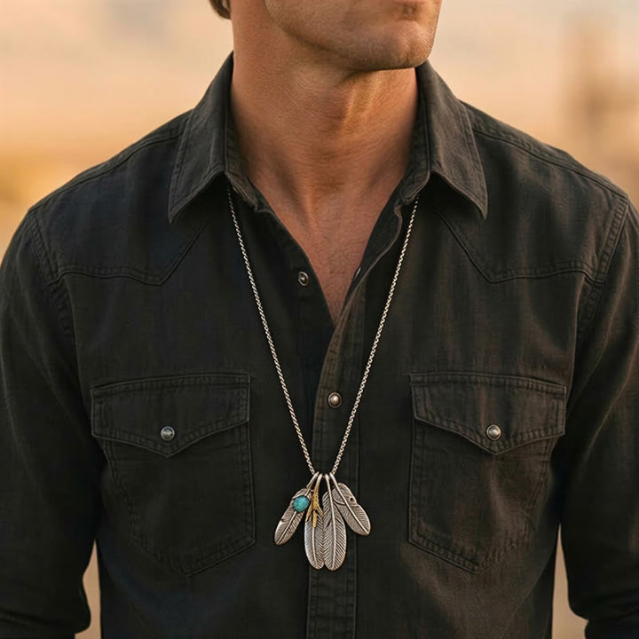 Men's Vintage Western Four-Feather Charm Necklace - image 1