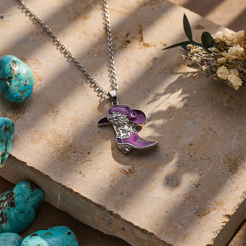 Women's Western Purple Cowboy Boot Pendant Necklace - image 4
