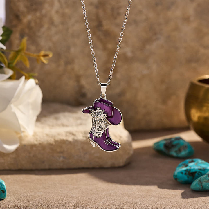 Women's Western Purple Cowboy Boot Pendant Necklace - Purple - image 0