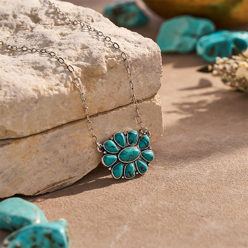 Women's Vintage Boho Turquoise Flower Necklace - image 3