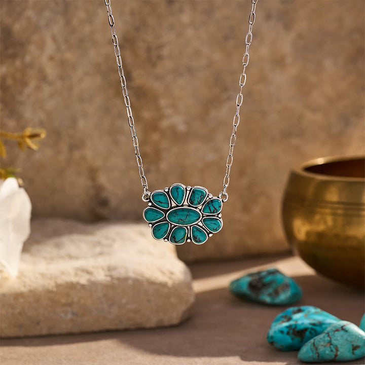 Women's Vintage Boho Turquoise Flower Necklace - Blue - image 0