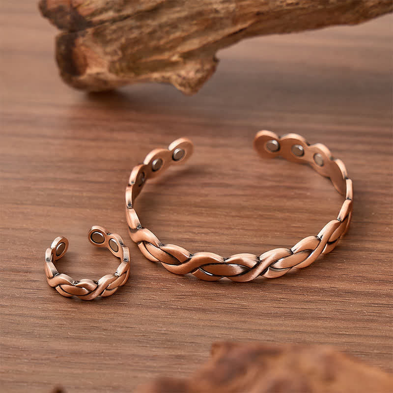 Braided Twist Pure Copper Magnetic Bracelet And Ring Set - image 2