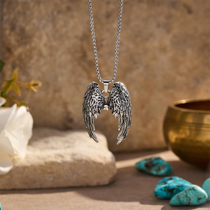 Vintage Punk Angel Wings Feather Pendant Necklace - Silver - image 0