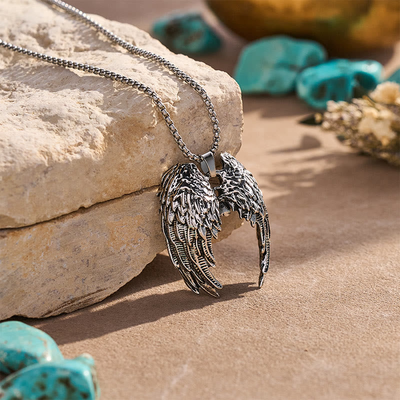 Vintage Punk Angel Wings Feather Pendant Necklace - image 3