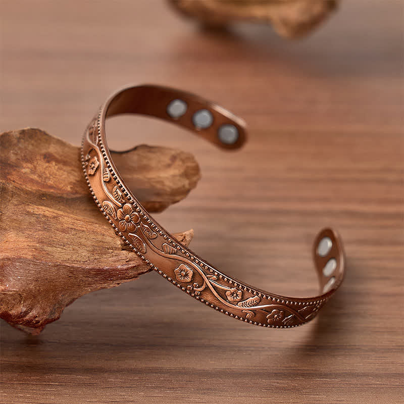 Vintage Floral Embossed Magnetic Bracelet And Ring Set - image 2