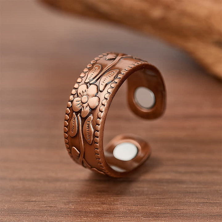 Vintage Floral Embossed Magnetic Bracelet And Ring Set - image 3