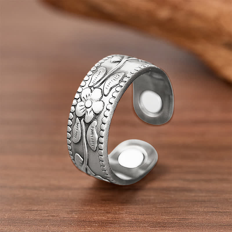 Vintage Floral Embossed Magnetic Bracelet And Ring Set - image 6