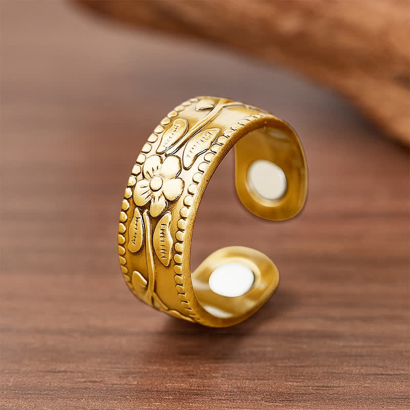 Vintage Floral Embossed Magnetic Bracelet And Ring Set - image 8