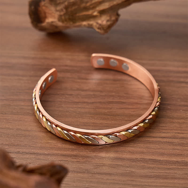 Tri-Color Braided Rope Design Adjustable Magnetic Bracelet - image 3