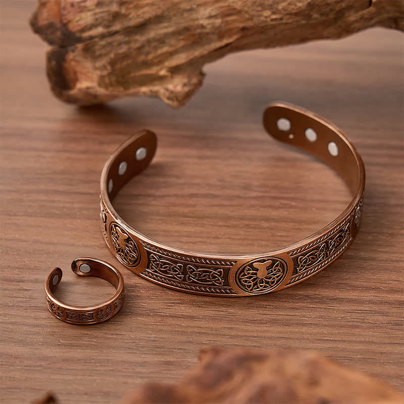 Western Tree of Life Carving Magnetic Bracelet And Ring Set - image 2
