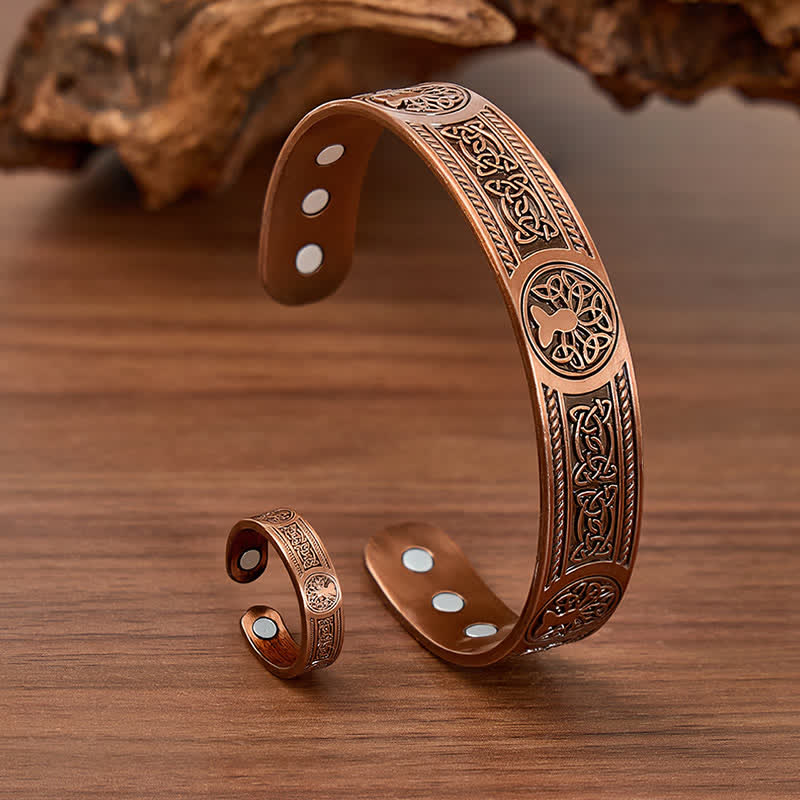 Western Tree of Life Carving Magnetic Bracelet And Ring Set - Bracelet + Ring - image 0
