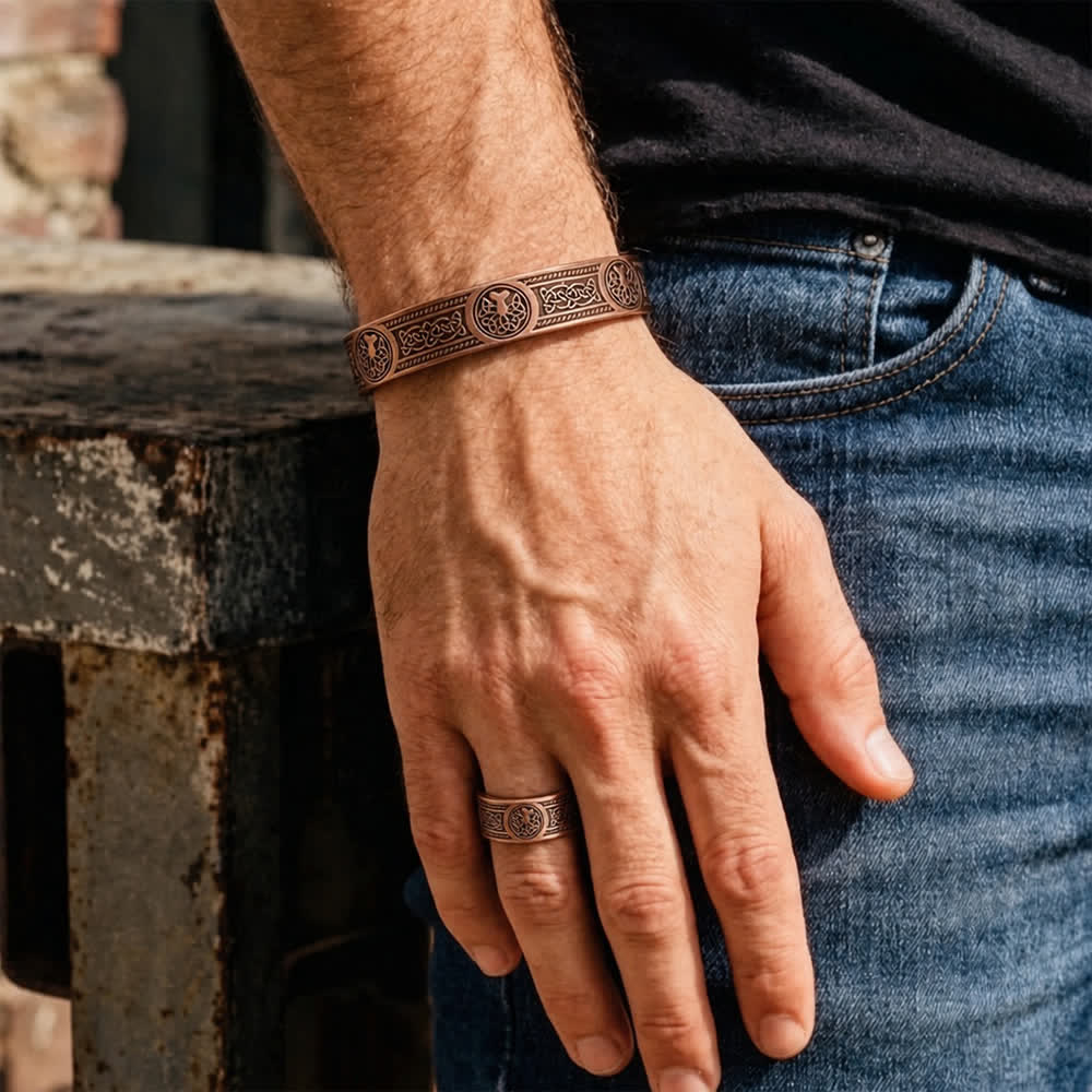 Western Tree of Life Carving Magnetic Bracelet And Ring Set - image 1