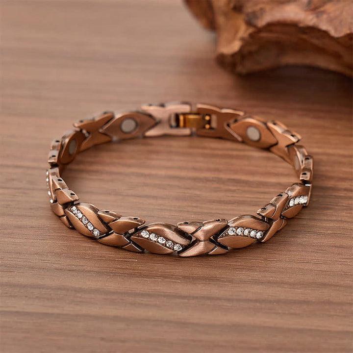 Crystal Leaf Copper Magnetic Chain Bracelet With Link Removal Tool - Red Bronze - image 0