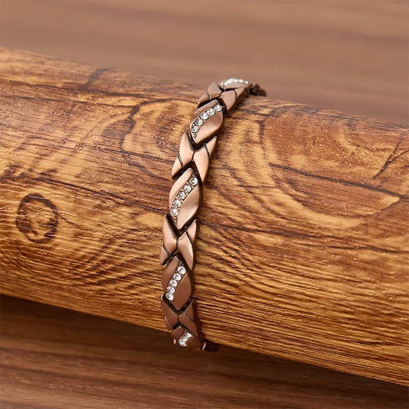 Crystal Leaf Copper Magnetic Chain Bracelet With Link Removal Tool - image 2