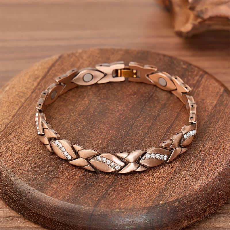 Crystal Leaf Copper Magnetic Chain Bracelet With Link Removal Tool - image 3