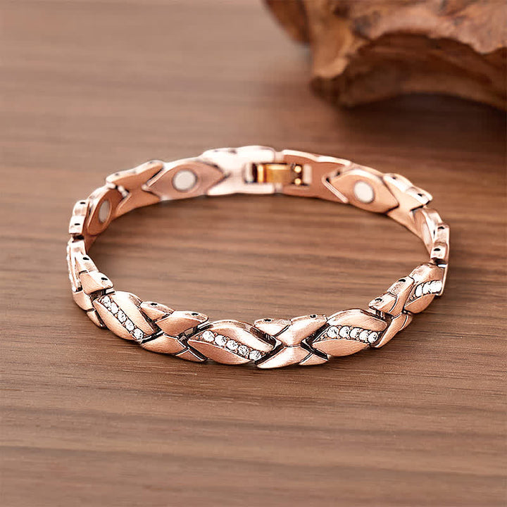 Crystal Leaf Copper Magnetic Chain Bracelet With Link Removal Tool - Rose Gold - image 4